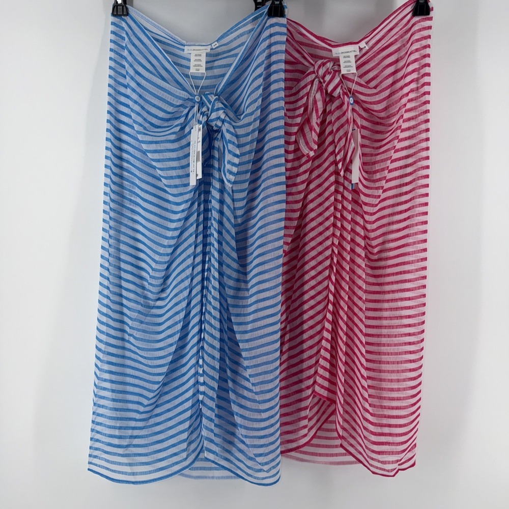 Bleu Rod Beattie S/M Pink Blue Stripe Chiffon Tie Cover‎ Up Sarong Wrap New $55